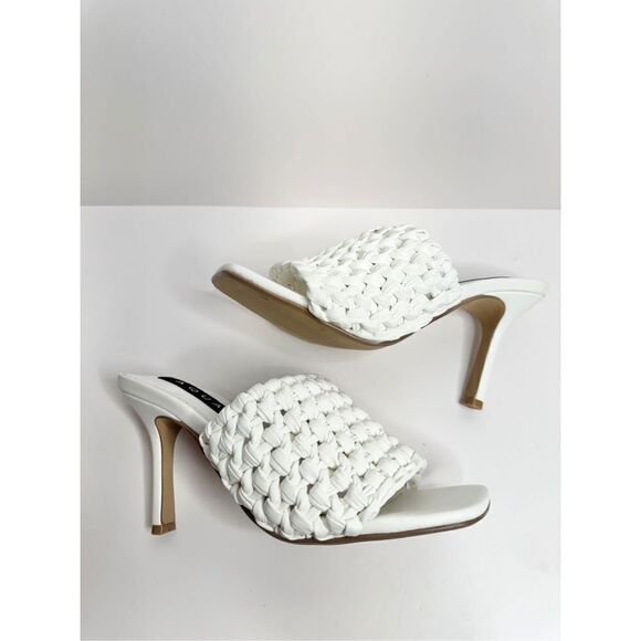 AQUA Woven Sandals Womens Size 6 White Slip On High Heel Square Toe NEW - Picture 5 of 10